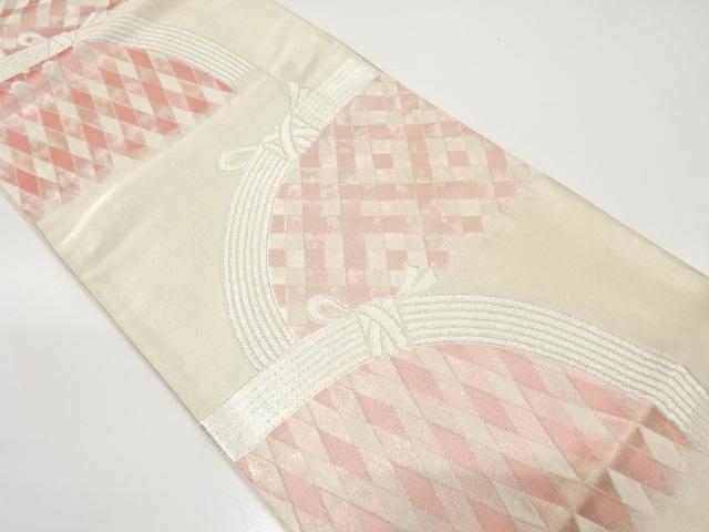 JAPANESE KIMONO / ANTIQUE FUKURO OBI / SILK / WOVEN FENCE PATTERN